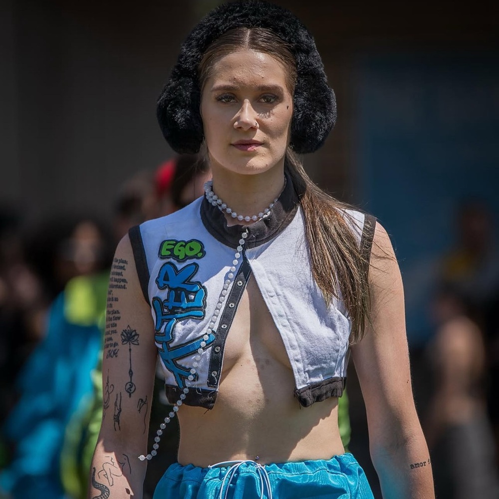 ALTER EGO Black and White Vest with Blue Accents